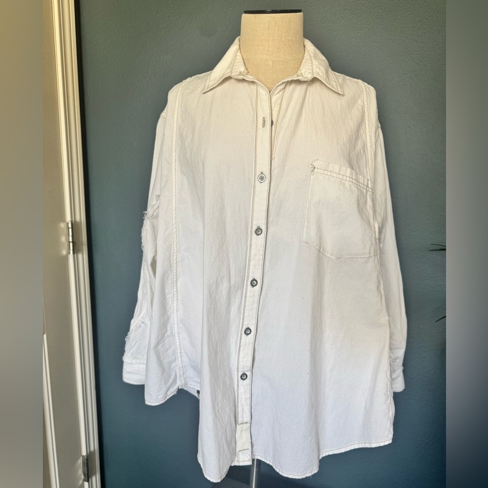 We The Free Oversized White Button-Up Shirt